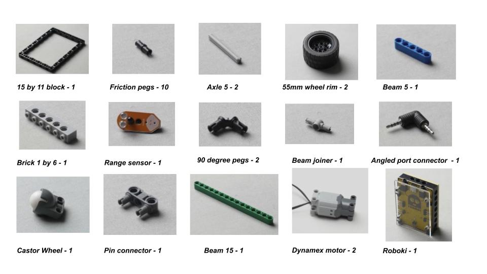 The materials required to build the wall follower bot powered by Roboki showcase essential components like proximity sensors, motors, and structural elements. This project exemplifies DIY robotic projects, offering a hands-on approach to learning about mobile robots and autonomous bots in a STEM education context, perfect for robotics enthusiasts and those interested in electronics projects.