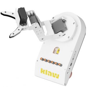 Klaw, a lightweight and durable robotic arm by Yudu Robotics powered by ESP32 microcontroller, equipped with servos for precise object handling and ideal for young engineers and educational use.